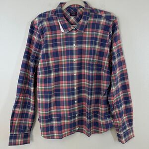 UNTUCKit Navy and Pink Plaid Blouse